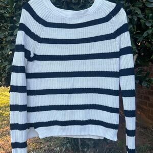 Navy and white striped sweater